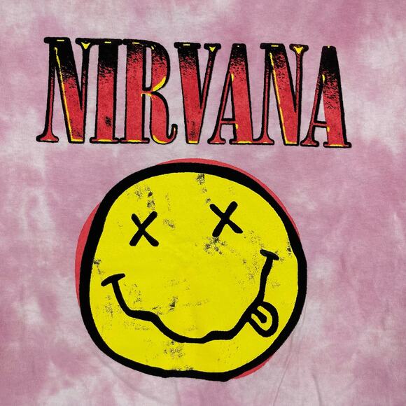 Officially Licensed Nirvana Nevermind Smiley Grunge Tee Pink Tie Dye Small NWOT - Picture 3 of 6